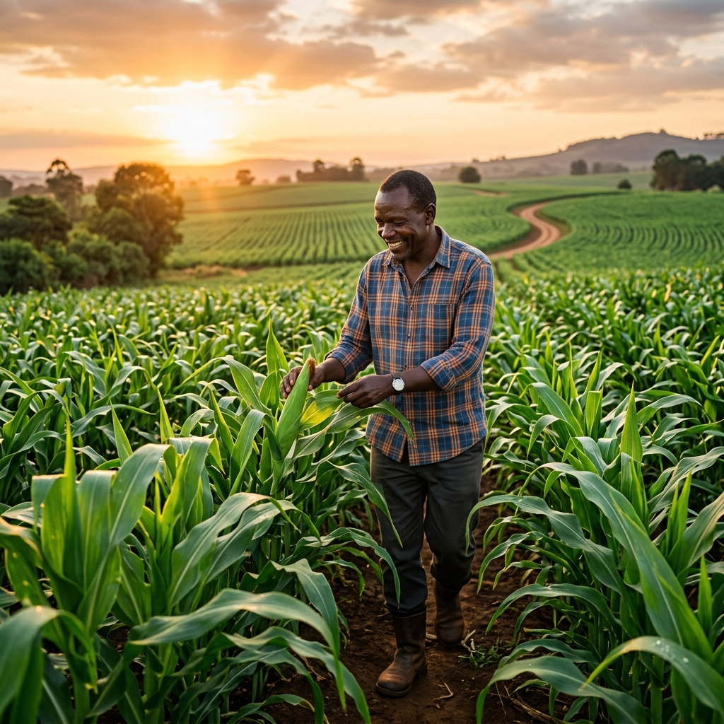 African farmer in modern agricultural field